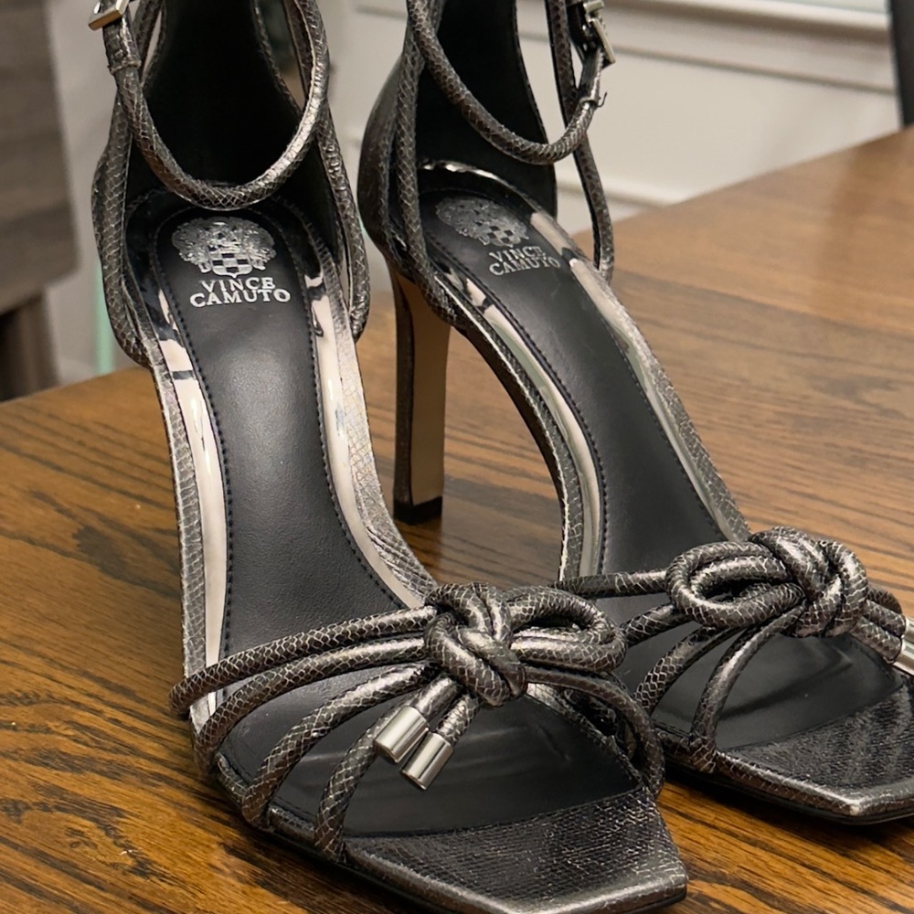 Vince Camuto Metallic Snake-Embossed Strappy Heels – Size 9 - VC LIDANA